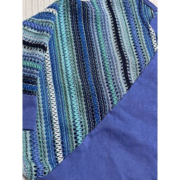 Umgee L Blue Flowy Peplum Striped Crochet Sleeve GUC Boho - Picture 4 of 9